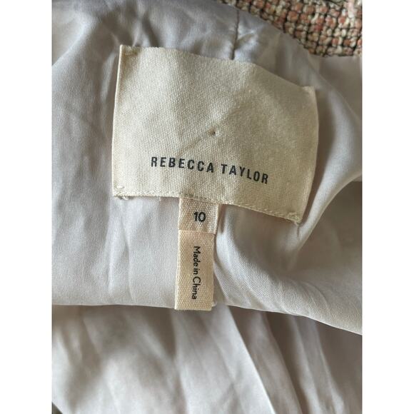 Rebecca Taylor Pink Tweed Fringe Trim Blazer Jacket Women’s Size 10 - Picture 5 of 12